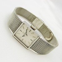 オメガ 10KGF スクエアフェイス オリジナルメッシュベルト レディースウオッチ 分解掃除済み