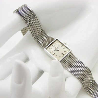 オメガ 10KGF スクエアフェイス オリジナルメッシュベルト レディースウオッチ 分解掃除済み