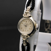 エルジン ダイヤ装飾 10KWG 飛びアラビア数字インデックス レディースウオッチ 分解掃除済み