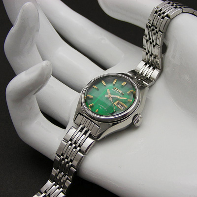 セイコー オートマチック デイデイト メタリックグリーン文字盤 カットガラス レディースウオッチ 02