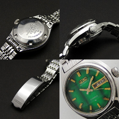 セイコー オートマチック デイデイト メタリックグリーン文字盤 カットガラス レディースウオッチ 03