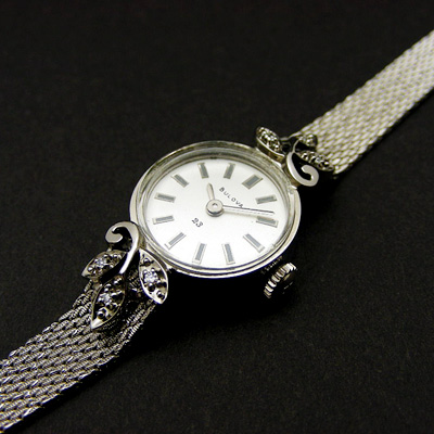 ブローバ ダイヤ装飾 14KWG バーインデックス レディースウオッチ