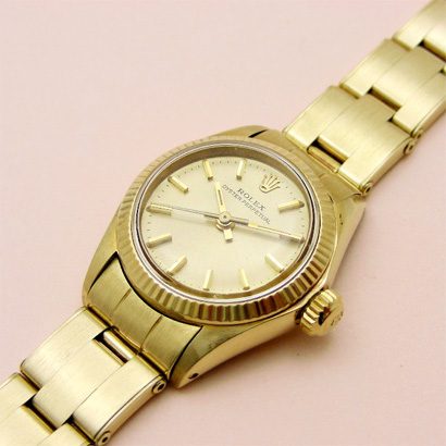 ロレックス オイスターパーペチュアル レディース 14KYG Ref.6719 リベットブレス仕様