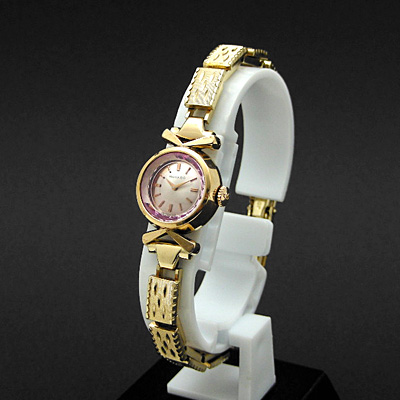 モバード ピンクプリズム風防 レディースウオッチ 分解掃除済み