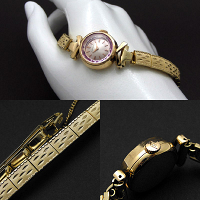 モバード ピンクプリズム風防 レディースウオッチ 分解掃除済み 03