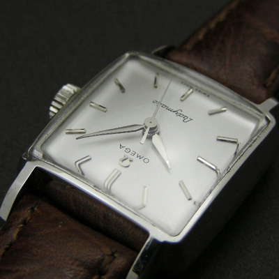 オメガ レディーマチック 角形 シルバーダイアル レディースウオッチ 分解掃除済み