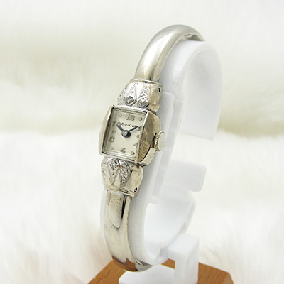 ブローバ ダイヤ装飾 バングルウオッチ アンティーク 手巻き レディースウオッチ