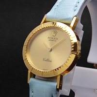 ロレックス チェリーニ 18KYG アンティークレディースウオッチ ロレックス尾錠＆サックスブルーベルト