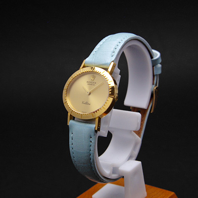 ロレックス チェリーニ 18KYG アンティークレディースウオッチ ロレックス尾錠＆サックスブルーベルト