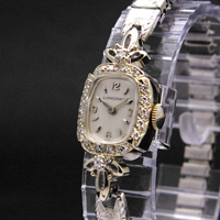 ロンジン ダイヤ装飾 14KWG アンティーク 手巻き レディースウオッチ 分解掃除済み