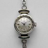 オメガ レディーマチック 18Kホワイトゴールド プリズム風防 レディースウオッチ