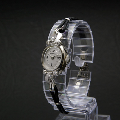 ウィットナー 14KWG ダイヤ装飾 レディースウオッチ 紐ベルト仕様