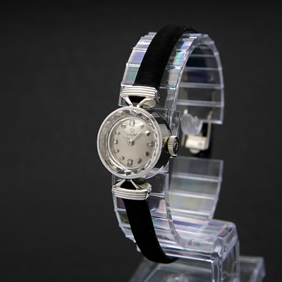 オメガ 14KWG ポイントダイヤインデックス プリズム風防 レディースウオッチ