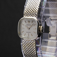 ロレックス スクエア 18KWG レディースウオッチ ブレスレット一体型