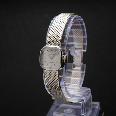 ロレックス スクエア 18KWG レディースウオッチ ブレスレット一体型