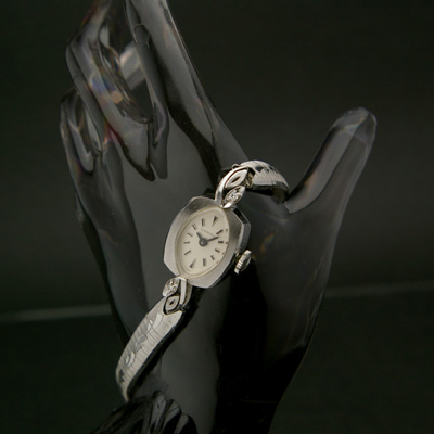 ロンジン ダイヤ装飾 14KWG アンティーク 手巻き レディースウオッチ 美品 分解掃除済み