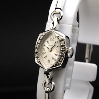 ロンジン ダイヤ装飾 14KWG アンティーク 手巻き レディースウオッチ 3・6・9・12インデックス