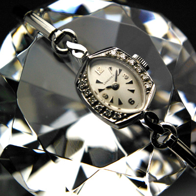 ロンジン ダイヤ装飾 14KWG アンティーク 手巻き レディースウオッチ 3・6・9・12インデックス 02