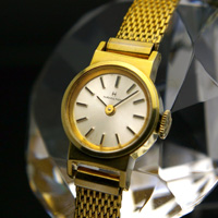 ハミルトン ゴールドケース＆シルバーダイアル レディースアンティークウオッチ メッシュブレスレット仕様