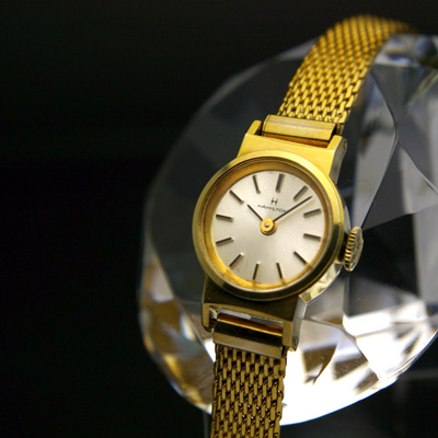 ハミルトン ゴールドケース＆シルバーダイアル レディースアンティークウオッチ メッシュブレスレット仕様