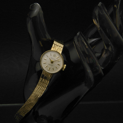 ロレックス ラウンド 9KYG アンティークレディースウオッチ ブレスレット一体型