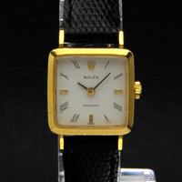 ロレックス スクエア 18KYG アンティークレディースウオッチ 白文字盤 カボション竜頭