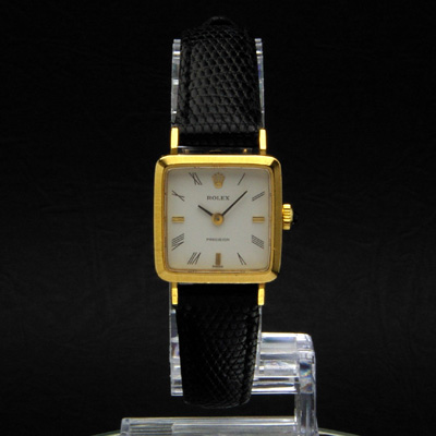 ロレックス スクエア 18KYG アンティークレディースウオッチ 白文字盤 カボション竜頭