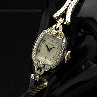 ハミルトン 14KWG ダイヤ装飾 偶数時アップライトインデックス レディースアンティークウオッチ