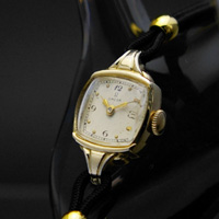 オメガ クッションケース 手巻き レディースアンティークウオッチ 14KGF 紐ベルト仕様