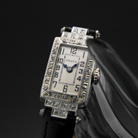 グリュエン レディースアンティークウオッチ レクタンギュラープラチナケース ダイヤ装飾 分解掃除済み