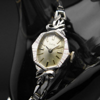 ゾディアック 14Kホワイトゴールド オクタゴナル レディースアンティークウオッチ 分解掃除済み