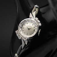 レディー・エルジン 6ポイントダイヤ装飾 14KWG アンティークレディースウオッチ 分解掃除済み