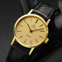 オメガ デ・ビル ゴールドダイアル オニキス竜頭 レディースアンティークウオッチ 分解掃除済み