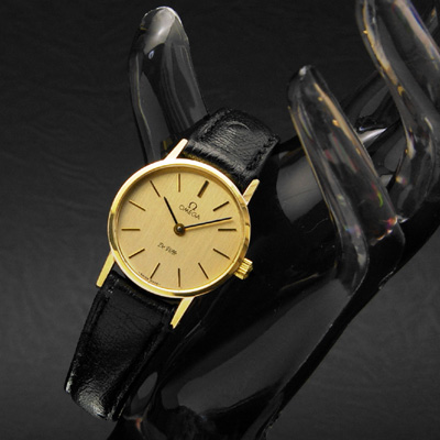 オメガ デ・ビル ゴールドダイアル オニキス竜頭 レディースアンティークウオッチ 分解掃除済み