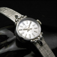 ハミルトン シルバーダイアル 10KRGPケース ダイヤ装飾 ブレス一体型 レディースアンティークウオッチ