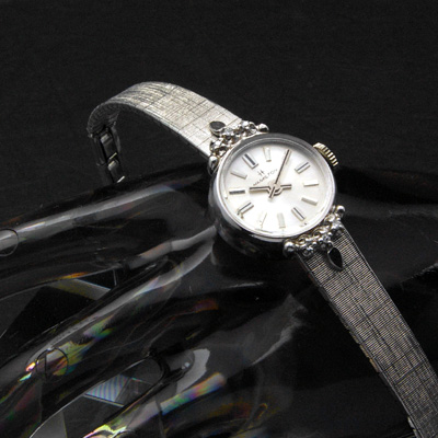 ハミルトン シルバーダイアル 10KRGPケース ダイヤ装飾 ブレス一体型 レディースアンティークウオッチ