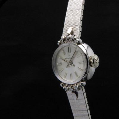 ハミルトン シルバーダイアル 10KRGPケース ダイヤ装飾 ブレス一体型 レディースアンティークウオッチ 02