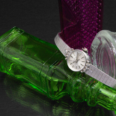 ハミルトン シルバーダイアル 10KRGPケース ダイヤ装飾 ブレス一体型 レディースアンティークウオッチ 03