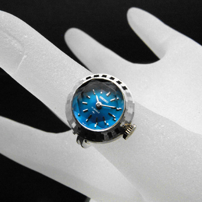 セイコー リングウオッチ ブルーダイアル カット風防 レディースアンティークウオッチ 分解掃除済み 02