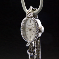 ロンジン ダイヤ装飾 14KWG アンティーク 手巻き レディースウオッチ 市松ブレスレット