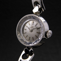 オメガ スケルトンブレスレット プリズム風防 シルバーダイアル レディースアンティークウオッチ