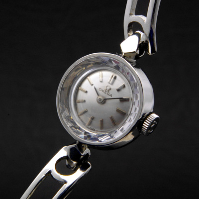 オメガ スケルトンブレスレット プリズム風防 シルバーダイアル レディースアンティークウオッチ