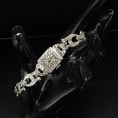 ブッフェラー シルバーケース 石装飾 レディースアンティークウオッチ 分解掃除済み 02