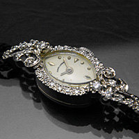 ハミルトン 24ポイントダイヤ装飾 アーモンドフェイス 14KWG アンティーク 手巻き レディースウオッチ