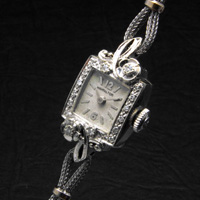 ハミルトン ボタニカルデザインラグ ダイヤ装飾 スクエア 10KWG アンティーク 手巻き レディースウオッチ