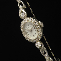 ハミルトン ダイヤ装飾 14KWGケース＆ブレス オーバルシェイプ アンティーク 手巻き レディースウオッチ