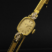 オメガ レクタングル14Kケース コンビ ダイヤ装飾 ゴールドダイアル レディースアンティークウオッチ