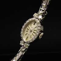 ハミルトン ダイヤ装飾 14KWGケース＆ブレス アーモンドシェイプ アンティーク 手巻き レディースウオッチ