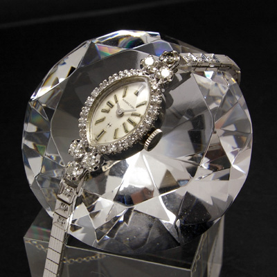 ハミルトン ダイヤ装飾 14KWGケース&ブレス アーモンドシェイプ アンティーク 手巻き レディースウオッチ 02