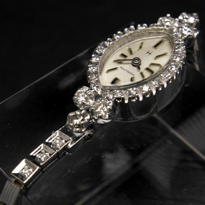 ハミルトン ダイヤ装飾 14KWGケース&ブレス アーモンドシェイプ アンティーク 手巻き レディースウオッチ 03